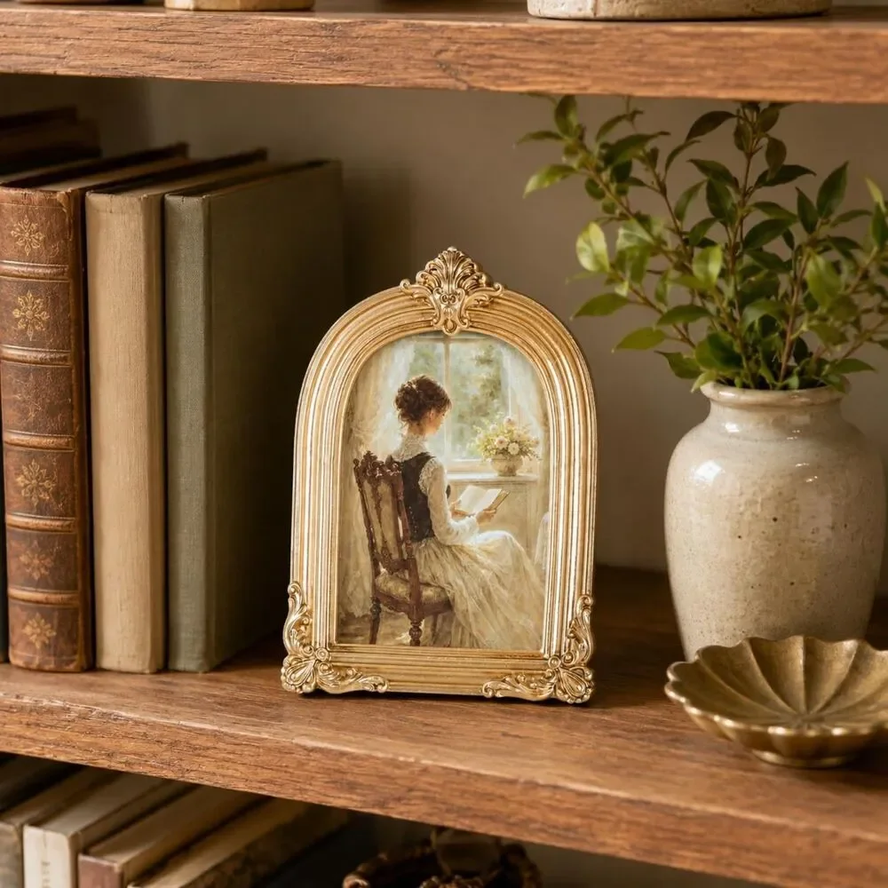 Vintage Gold Arched Picture Frame 4x6 Antique Resin Glass Tabletop Wall Decor
